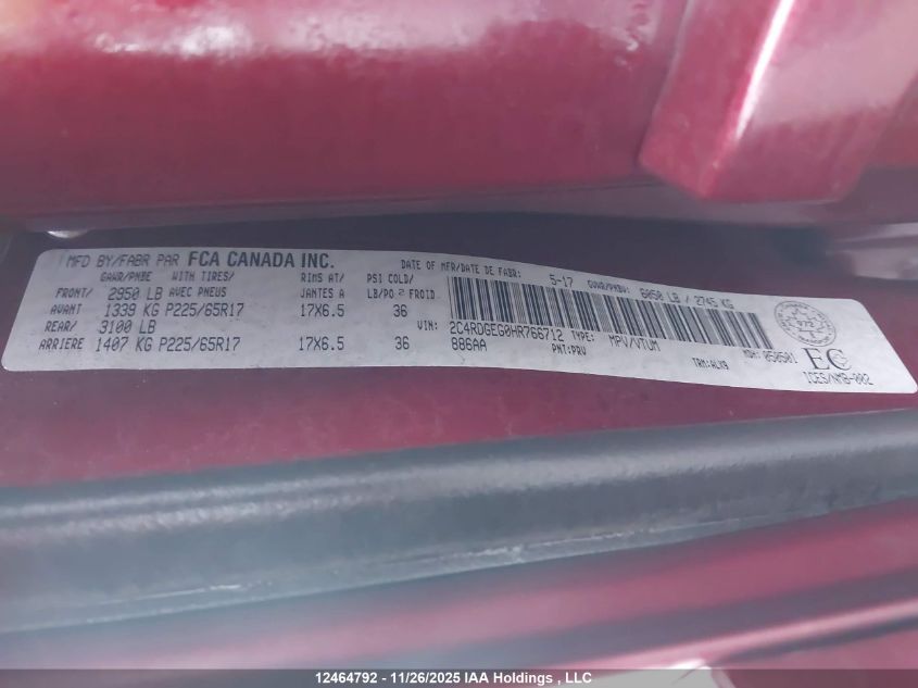 2017 Dodge Grand Caravan Gt VIN: 2C4RDGEG0HR766712 Lot: 12464792