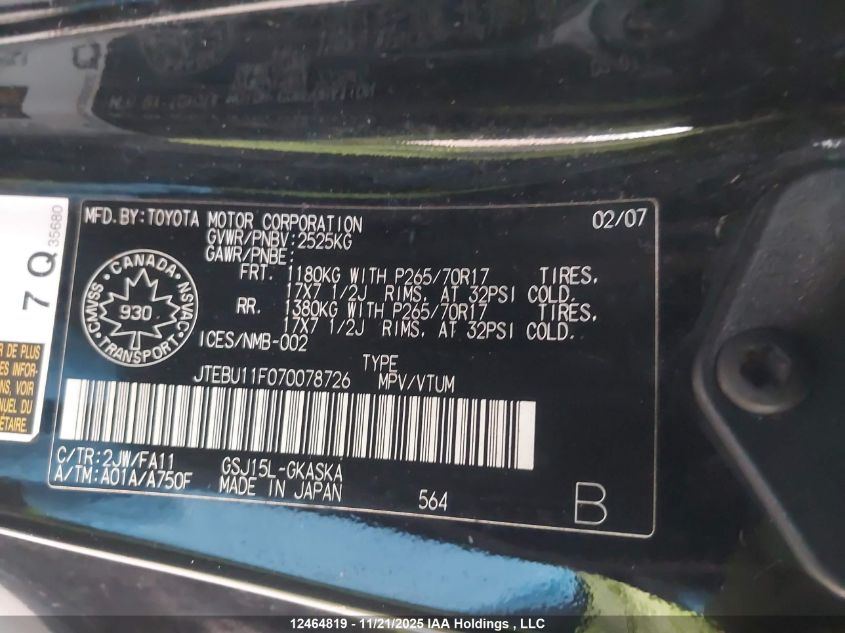 JTEBU11F070078726 2007 TOYOTA FJ CRUISER photo no. 18