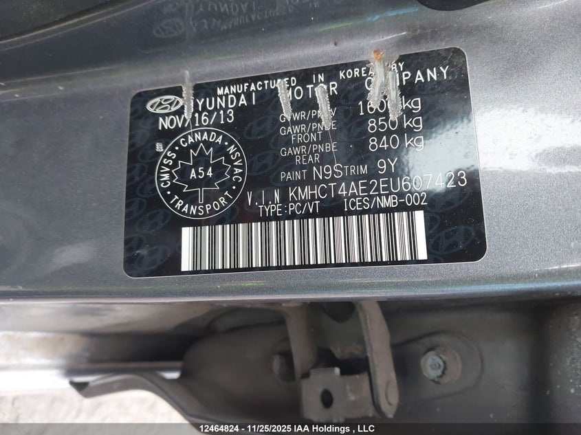 KMHCT4AE2EU607423 2014 HYUNDAI ACCENT photo no. 9