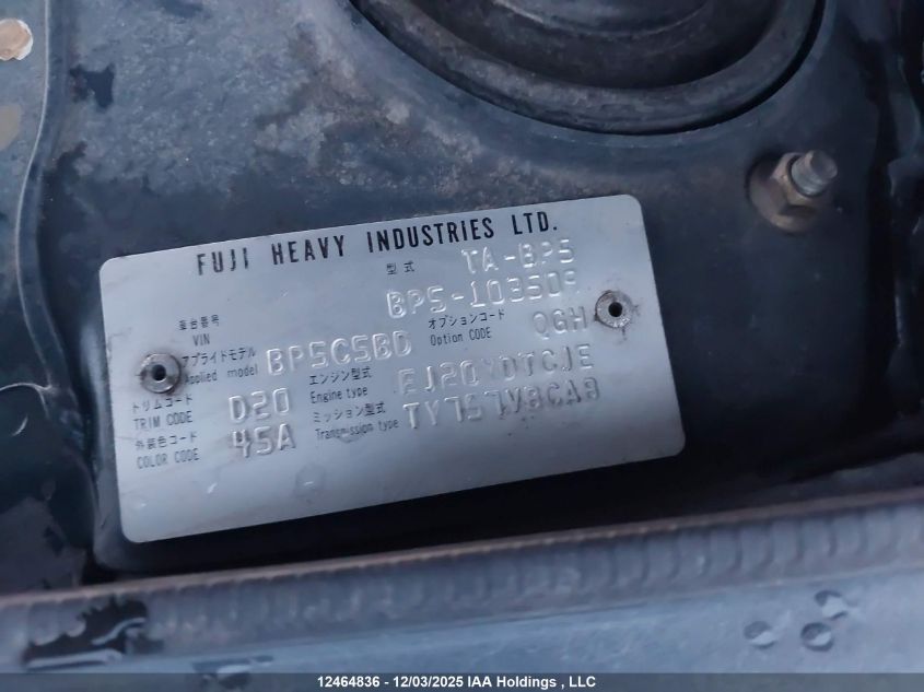 2006 Subaru Legacy VIN: BP5103509 Lot: 12464836