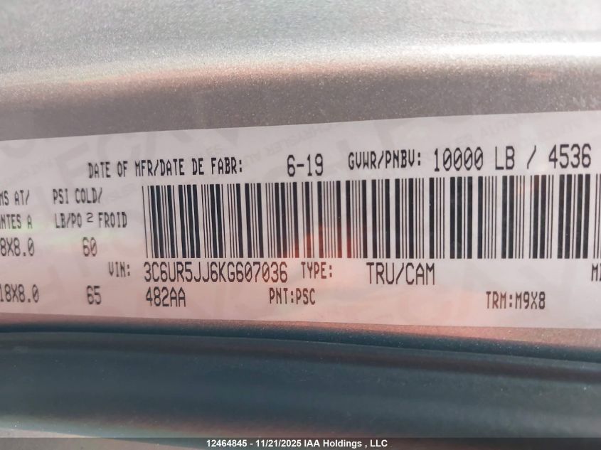 2019 Ram 2500 Big Horn VIN: 3C6UR5JJ6KG607036 Lot: 12464845