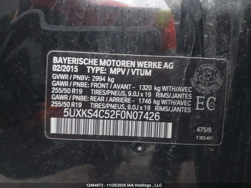 2015 BMW X5 xDrive35D VIN: 5UXKS4C52F0N07426 Lot: 12464872