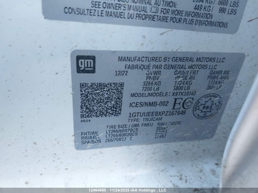 2023 GMC Sierra 1500 VIN: 1GTUUEE8XPZ167649 Lot: 12464880