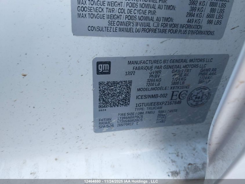 2023 GMC Sierra 1500 VIN: 1GTUUEE8XPZ167649 Lot: 12464880