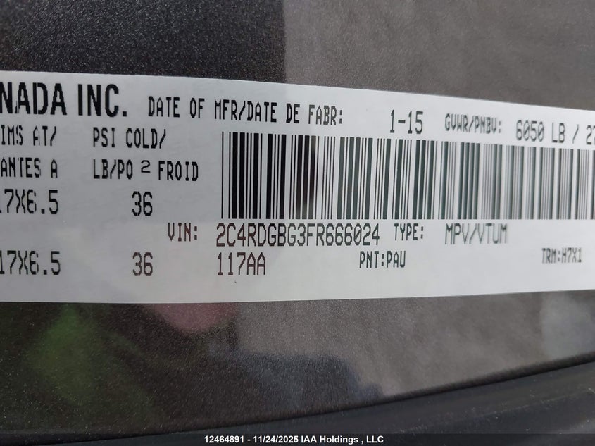 2C4RDGBG3FR666024 2015 DODGE CARAVAN photo no. 9