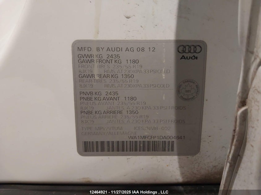 WA1MFCFP1DA004641 2013 AUDI Q5 photo no. 18