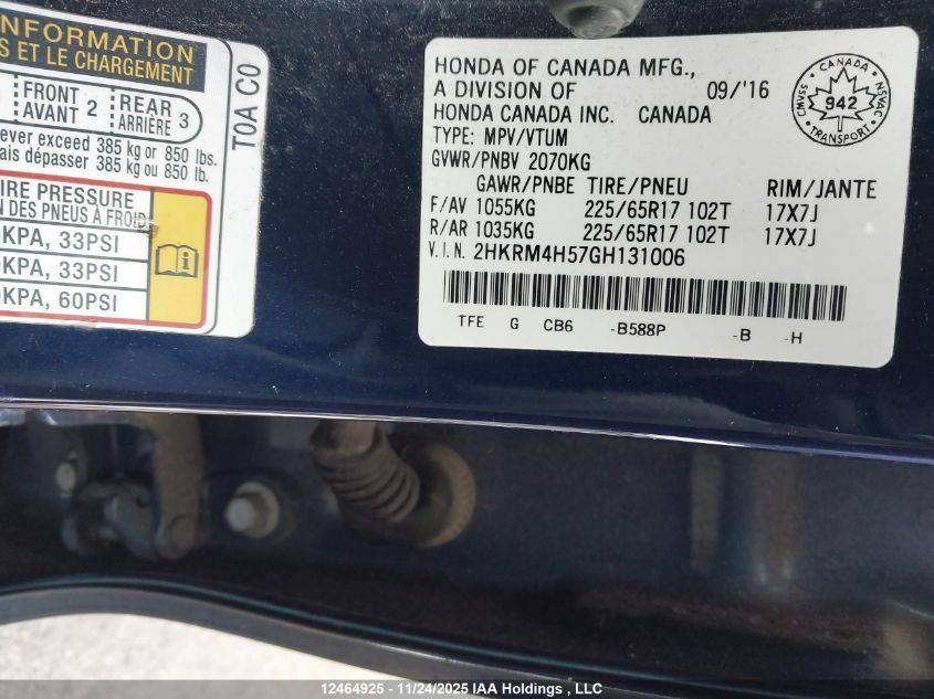 2016 Honda Cr-V Ex VIN: 2HKRM4H57GH131006 Lot: 12464925