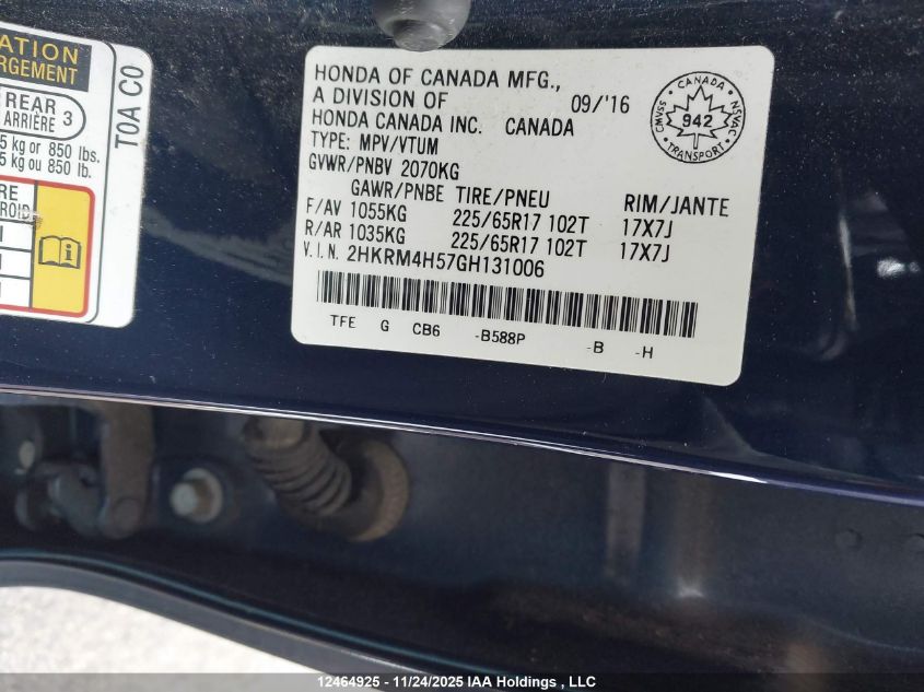 2016 Honda Cr-V Ex VIN: 2HKRM4H57GH131006 Lot: 12464925