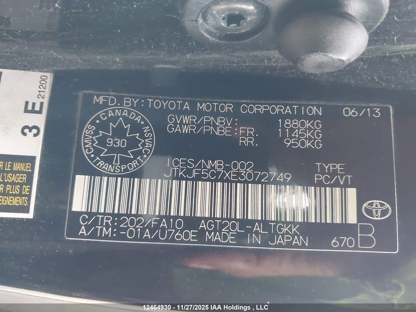 JTKJF5C7XE3072749 2014 SCION TC photo no. 9