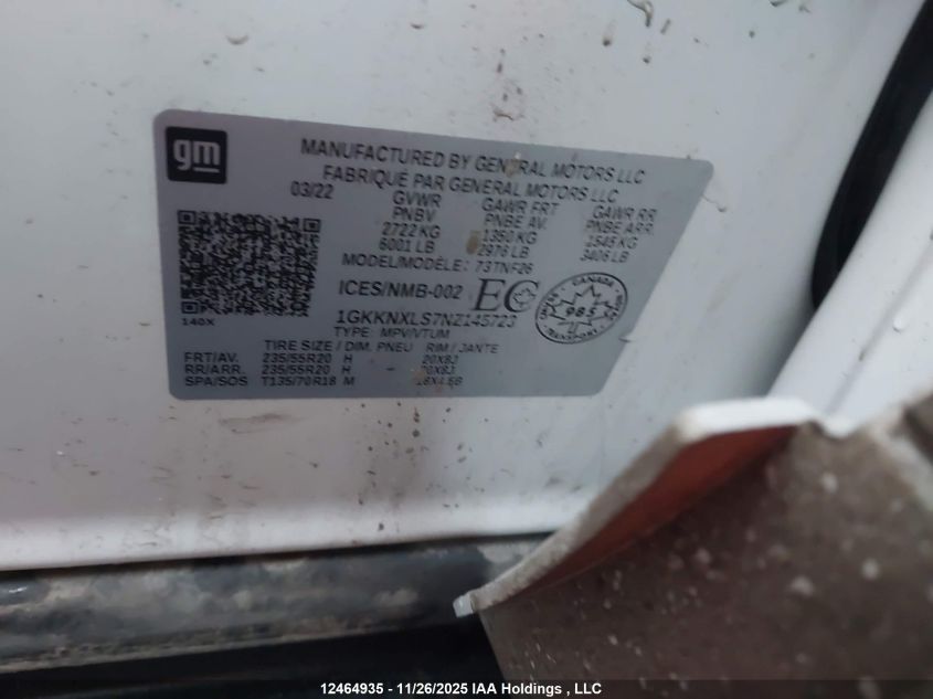 2022 GMC Acadia Denali VIN: 1GKKNXLS7NZ145723 Lot: 12464935