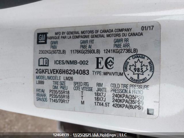 2017 GMC Terrain VIN: 2GKFLVEK6H6294083 Lot: 12464939