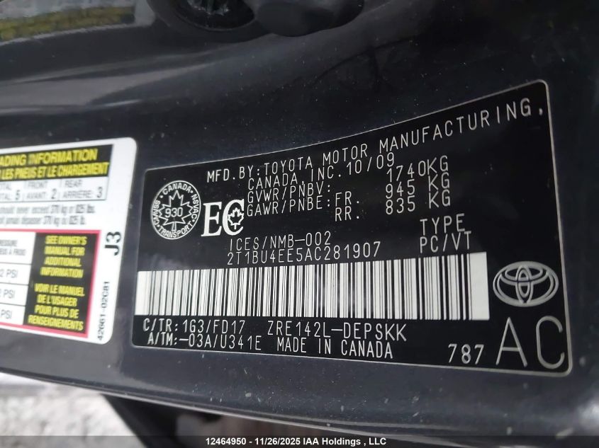 2010 Toyota Corolla VIN: 2T1BU4EE5AC281907 Lot: 12464950