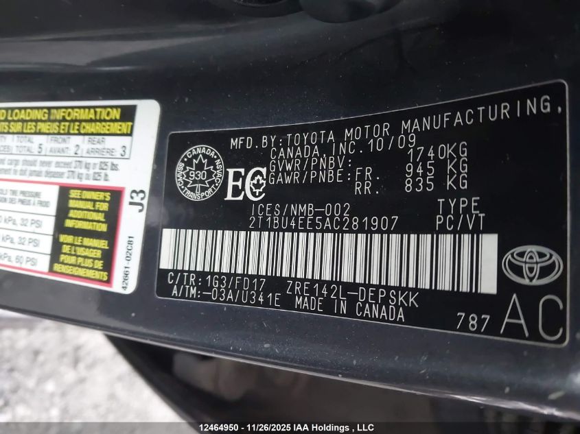 2010 Toyota Corolla VIN: 2T1BU4EE5AC281907 Lot: 12464950