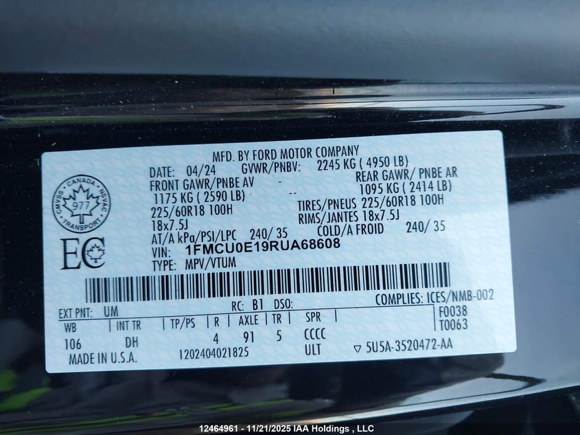 1FMCU0E19RUA68608 2024 FORD ESCAPE photo no. 9