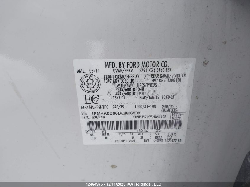 2011 Ford Explorer Xlt VIN: 1FMHK8D80BGA66808 Lot: 12464975