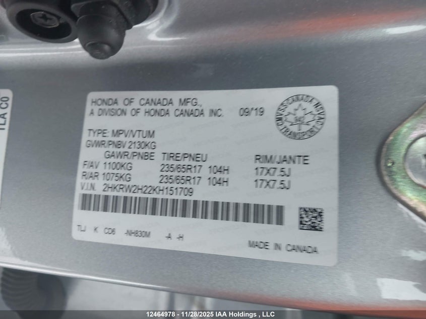 2HKRW2H22KH151709 2019 HONDA CR-V photo no. 18