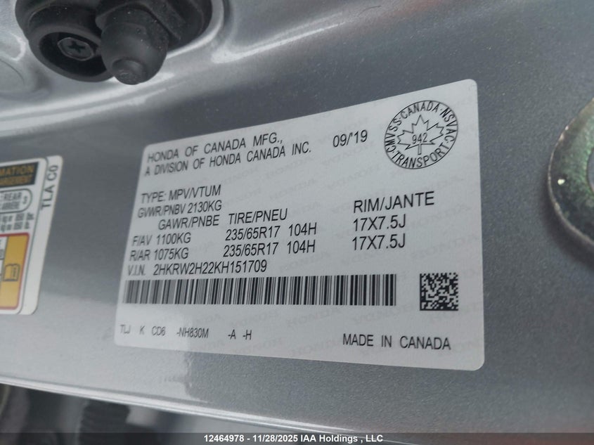 2HKRW2H22KH151709 2019 HONDA CR-V photo no. 9