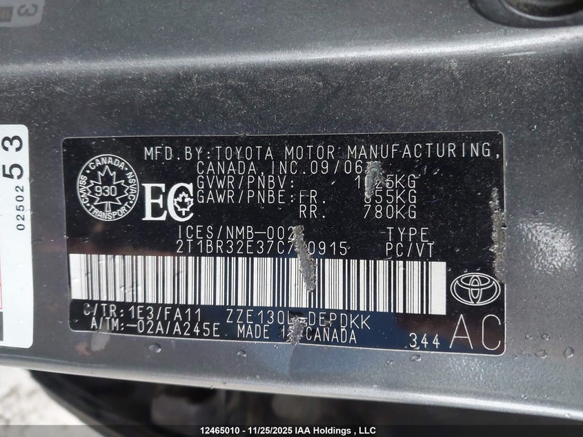 2T1BR32E37C730915 2007 TOYOTA COROLLA photo no. 9