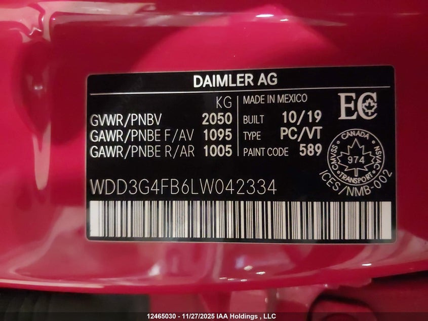 2020 Mercedes-Benz A 220 4Matic VIN: WDD3G4FB6LW042334 Lot: 12465030