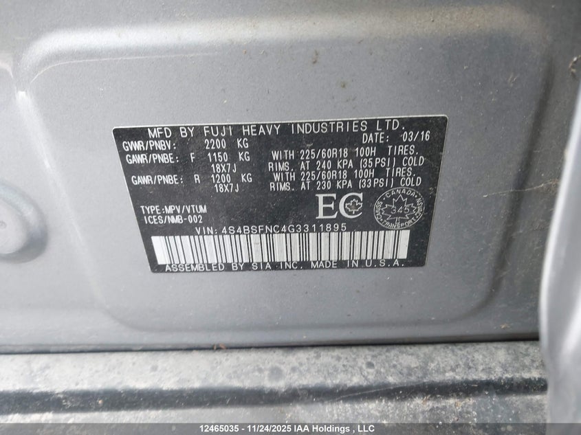 4S4BSFNC4G3311895 2016 SUBARU OUTBACK photo no. 9