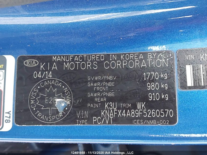 2015 Kia Forte 2.0L Ex VIN: KNAFX4A89F5260570 Lot: 12451858X