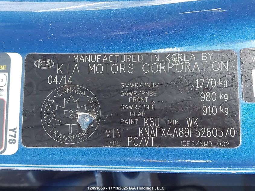 2015 Kia Forte 2.0L Ex VIN: KNAFX4A89F5260570 Lot: 12451858X