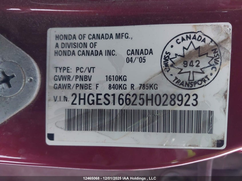 2HGES16625H028923 2005 HONDA CIVIC photo no. 9