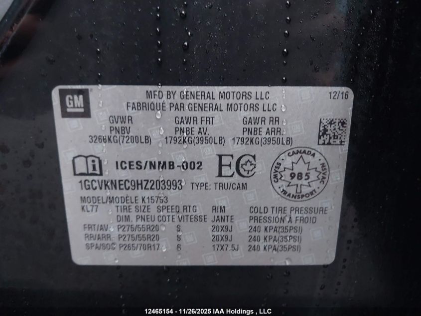 2017 Chevrolet Silverado K1500/K1500 Ls VIN: 1GCVKNEC9HZ203993 Lot: 12465154