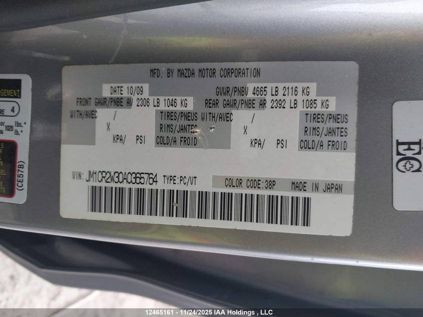 2010 Mazda Mazda5 Gs/Gt VIN: JM1CR2W30A0365764 Lot: 12465161