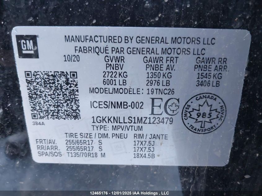 2021 GMC Acadia At4 VIN: 1GKKNLLS1MZ123479 Lot: 12465176