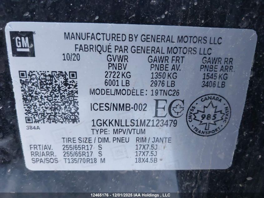 2021 GMC Acadia At4 VIN: 1GKKNLLS1MZ123479 Lot: 12465176