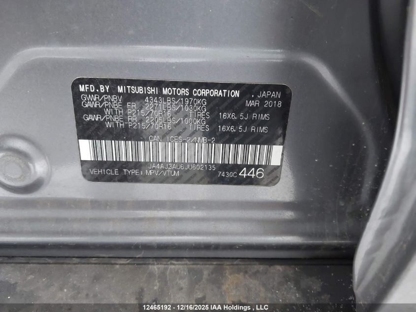 2018 Mitsubishi Rvr Se VIN: JA4AJ3AU6JU602135 Lot: 12465192