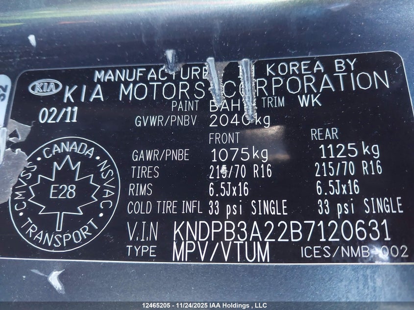 2011 Kia Sportage Lx VIN: KNDPB3A22B7120631 Lot: 12465205