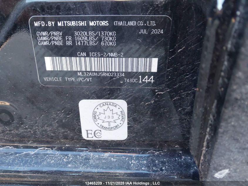 2024 Mitsubishi Mirage Es/Le VIN: ML32AUHJ5RH023334 Lot: 12465209