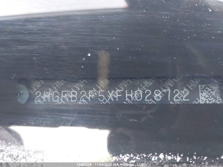 2015 Honda Civic Ex 4Dr VIN: 2HGFB2F5XFH028722 Lot: 12465229