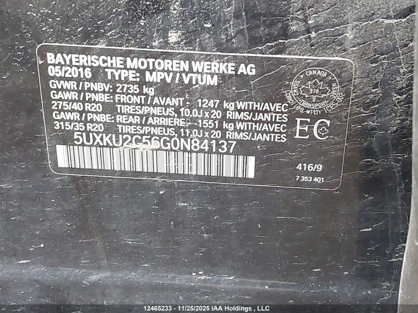 5UXKU2C56G0N84137 2016 BMW X6 photo no. 9