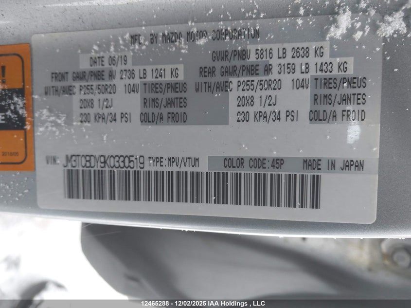 JM3TCBDY9K0330519 2019 MAZDA CX-9 photo no. 19