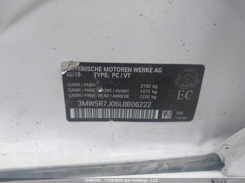 2020 BMW 330Xi VIN: 3MW5R7J06L8B06222 Lot: 12465302