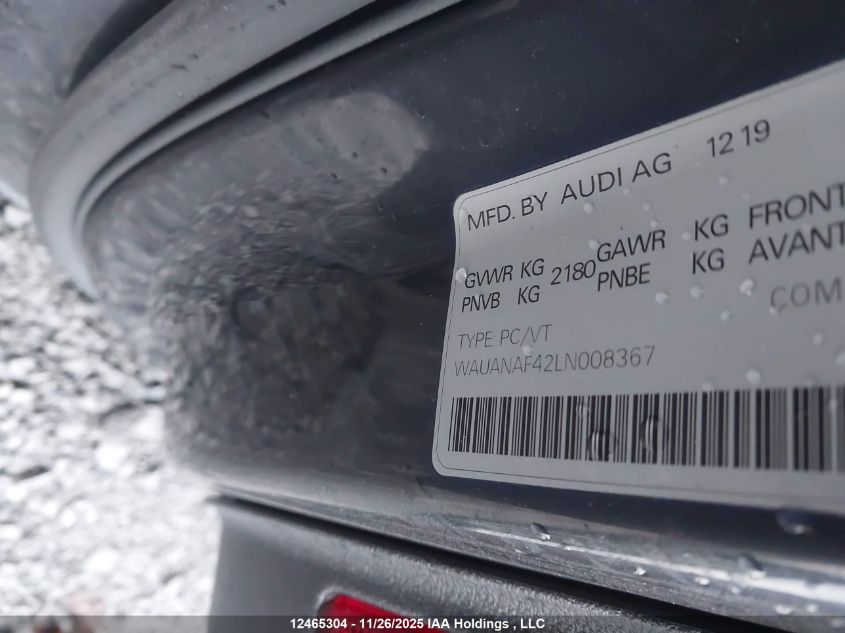 2020 Audi A4 2.0T Komfort VIN: WAUANAF42LN008367 Lot: 12465304