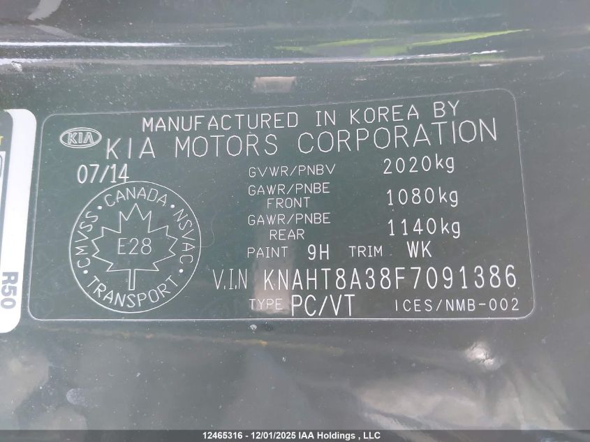 KNAHT8A38F7091386 2015 KIA RONDO photo no. 9