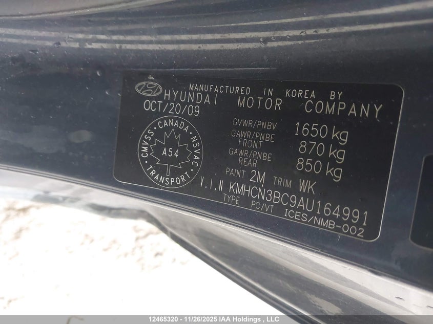 KMHCN3BC9AU164991 2010 HYUNDAI ACCENT photo no. 9