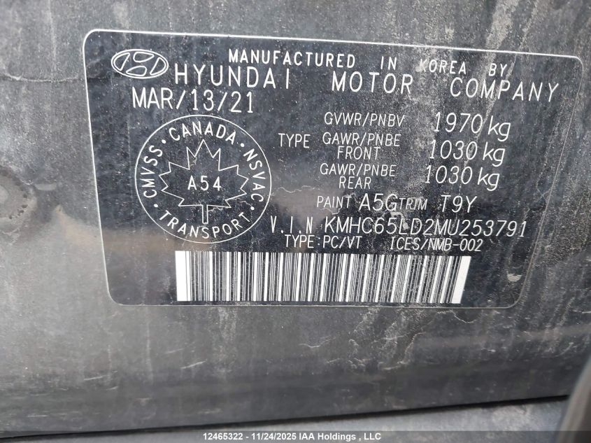 2021 Hyundai Ioniq Plug-In Hybrid Essential VIN: KMHC65LD2MU253791 Lot: 12465322