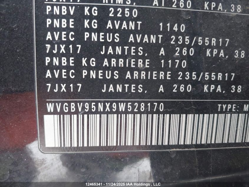 2009 Volkswagen Tiguan Se/Sel VIN: WVGBV95NX9W528170 Lot: 12465341