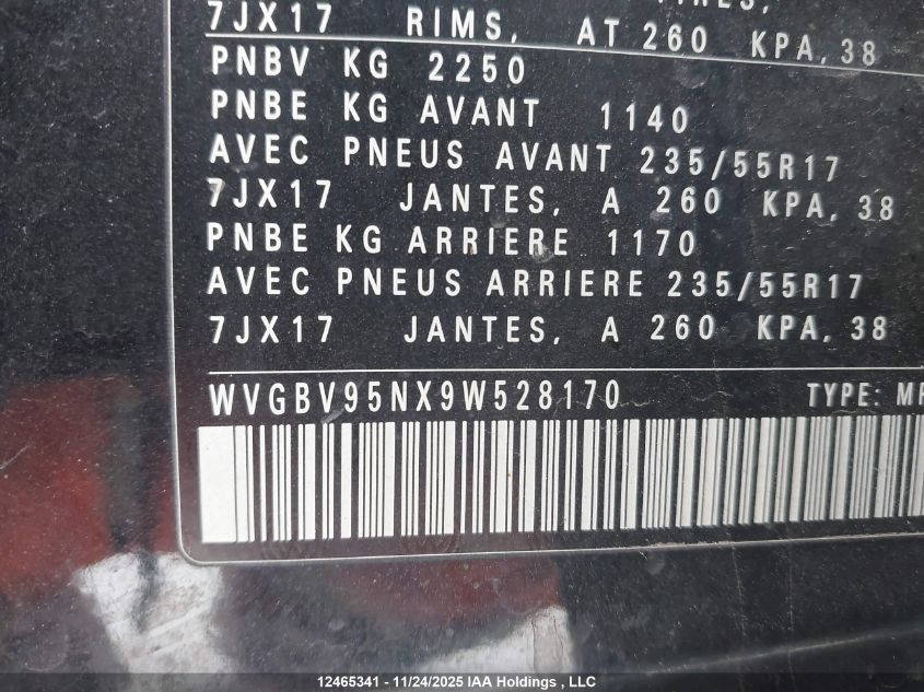 2009 Volkswagen Tiguan Se/Sel VIN: WVGBV95NX9W528170 Lot: 12465341