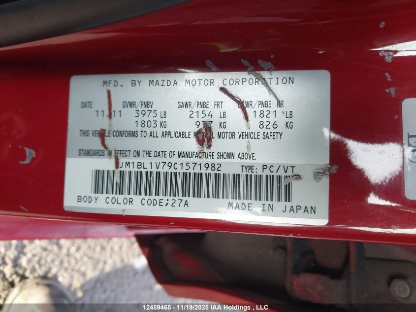 2012 Mazda Mazda3 Gs-Sky VIN: JM1BL1V79C1571982 Lot: 12459465X