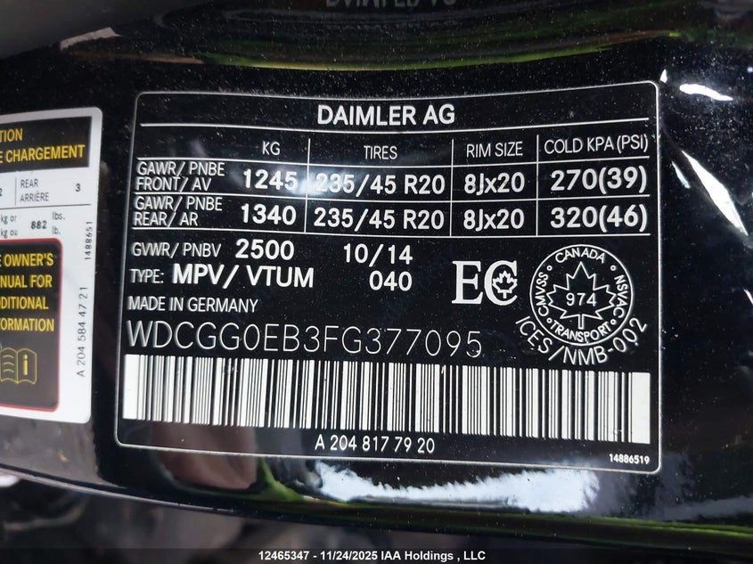 WDCGG0EB3FG377095 2015 MERCEDES-BENZ  photo no. 8