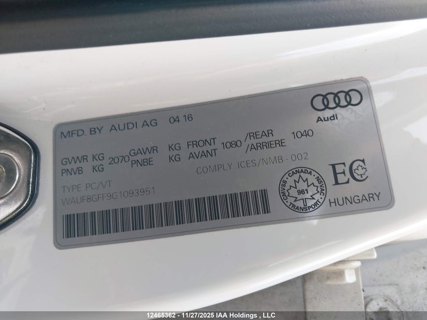 WAUF8GFF9G1093951 2016 AUDI A3 photo no. 9