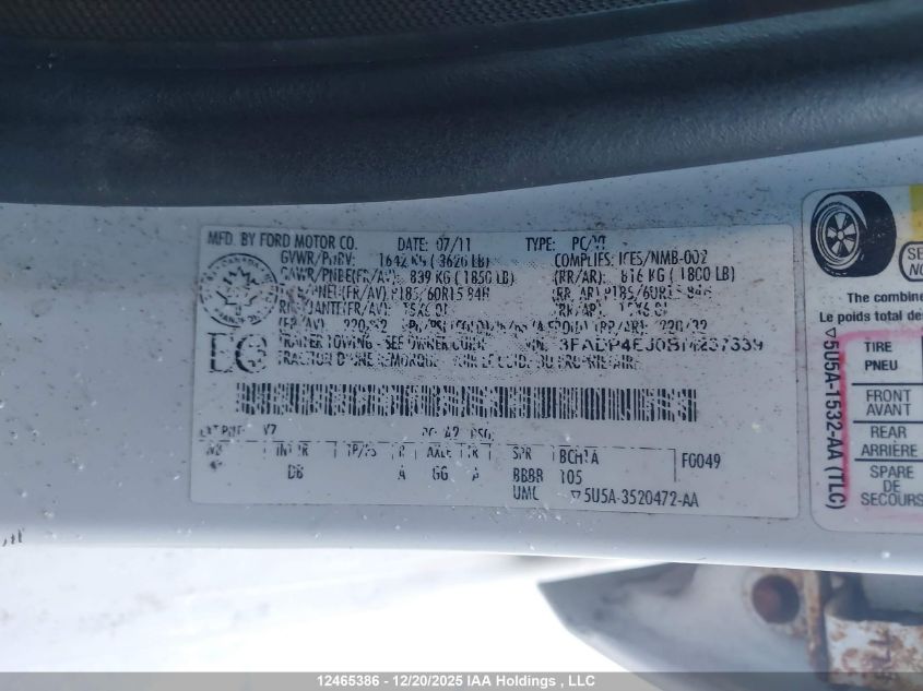 2011 Ford Fiesta Se VIN: 3FADP4EJ0BM237339 Lot: 12465386