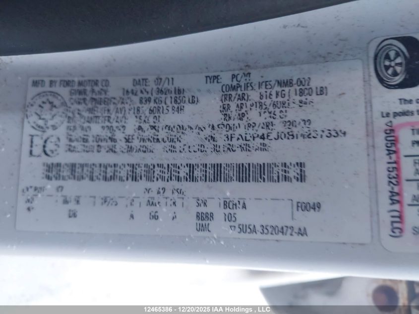 2011 Ford Fiesta Se VIN: 3FADP4EJ0BM237339 Lot: 12465386