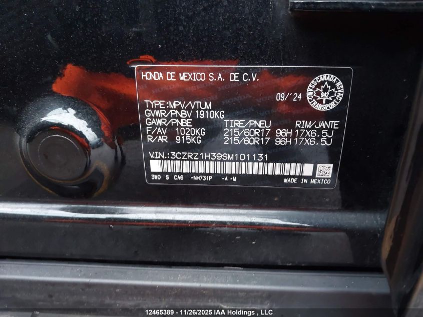 2025 Honda Hr-V Lx VIN: 3CZRZ1H39SM101131 Lot: 12465389